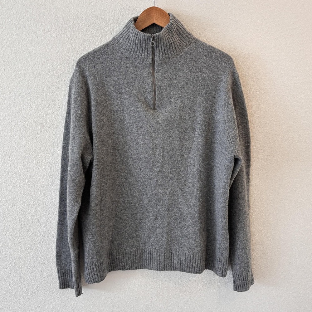 J Crew Sweater Mens XL Gray Merino Wool Blend‎ Half Zip Mock Neck Pullover Knit